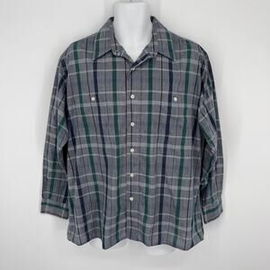 Pierre Cardin VINTAGE Plaid Blue Green Long Sleeve Button Front Shirt Mens Sz L